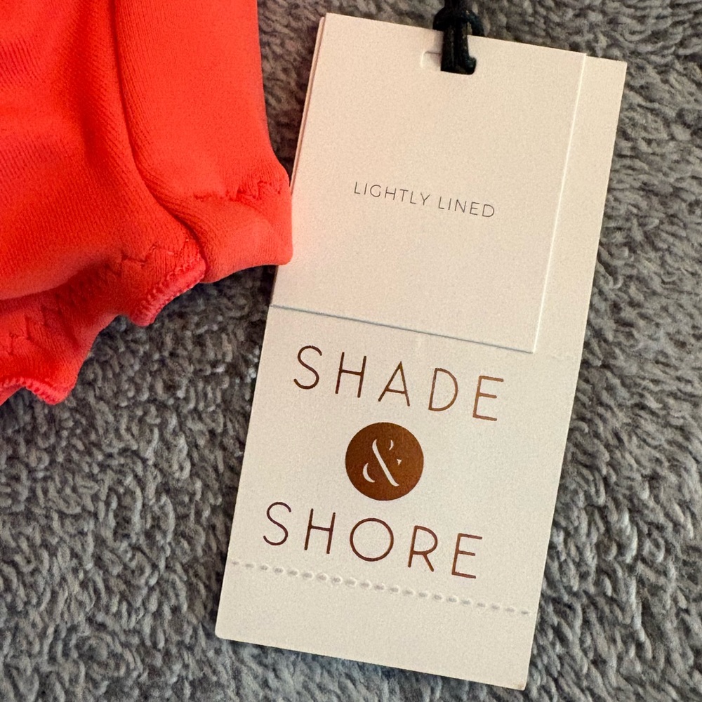 NWT Shade & Shore Coral Red Ruffle Trim Bikini Top Lightly Lined 36C Underwire - Picture 3 of 5